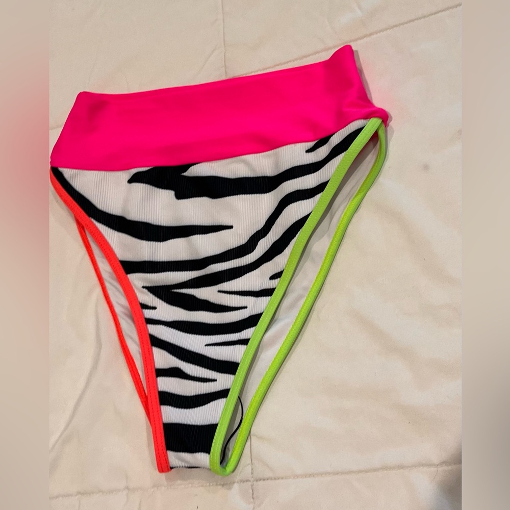 BEACH RIOT Highway Bikini Bottom Small Neon Zebra Print Black White Pink Green